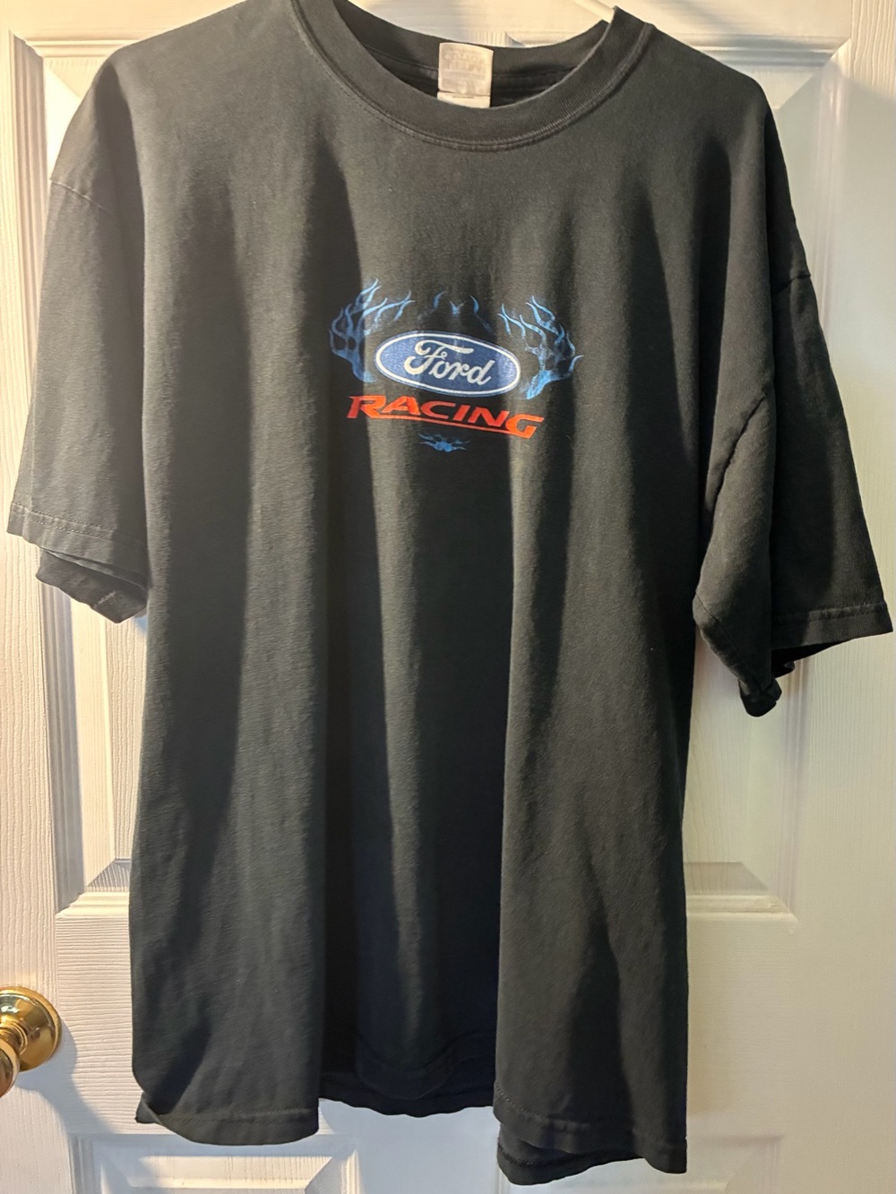 Ford Black T-Shirt with Blue Flame and Red Racing Logo